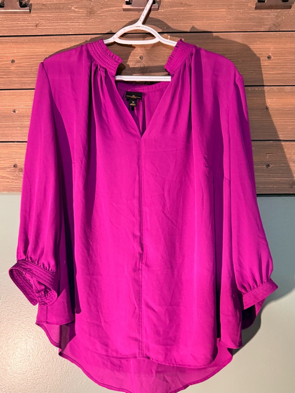 Worthington Women’s Fuchsia Blouse - Lightweight V-Neck Top